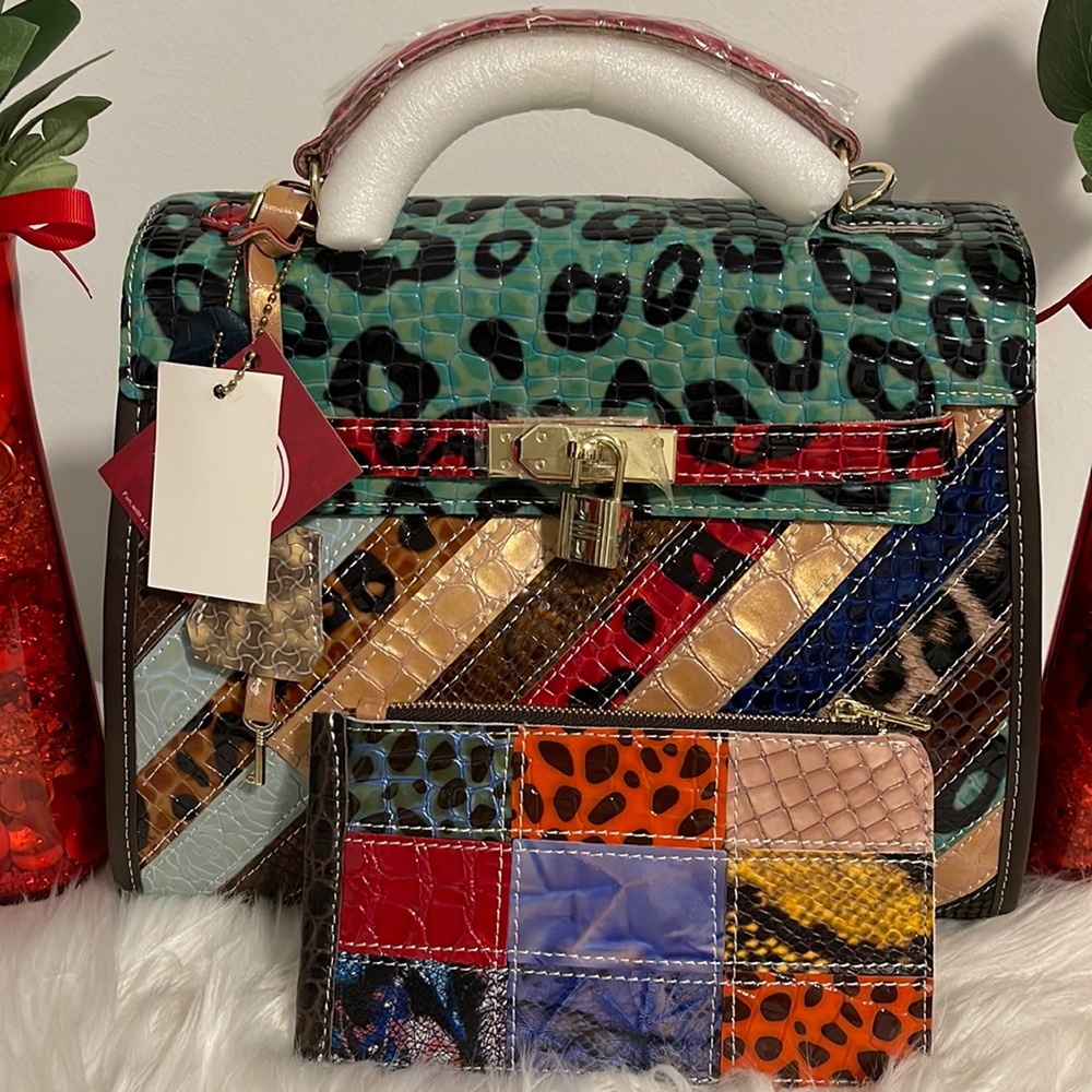 GENUINE LEATHER CHEETAH & SNAKE PRINT SATCHEL HANDBAG! WITH MATCHING WALLET✨✨